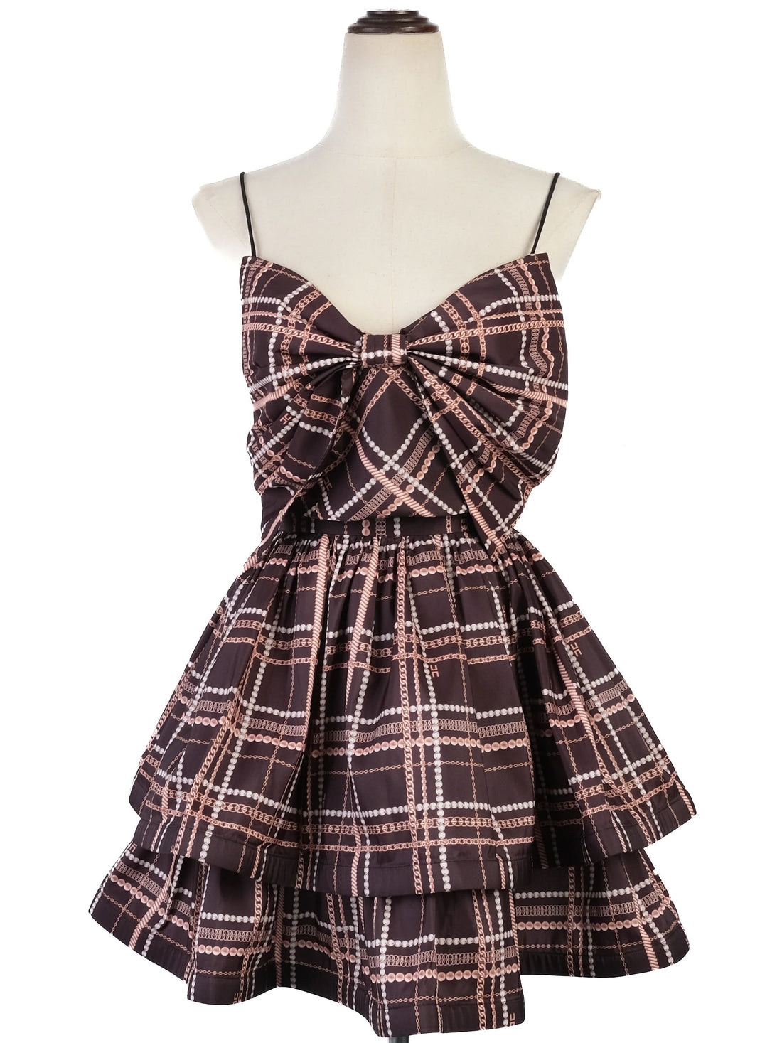 NEW Elisabetta Franchi Black Plaid Dress with Bow Size M