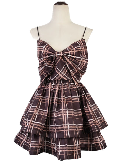 NEW Elisabetta Franchi Black Plaid Dress with Bow Size M