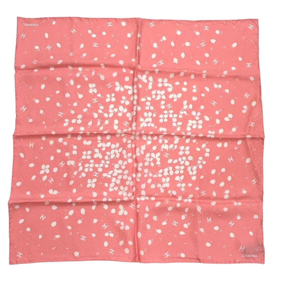 Chanel Flowers Square Scarf Silk Pink