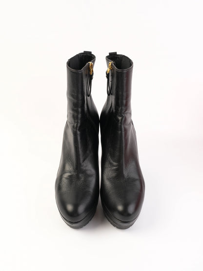 Excellent Sergio Rossi Black Leather High-Heeled Ankle Boots Size 38.5