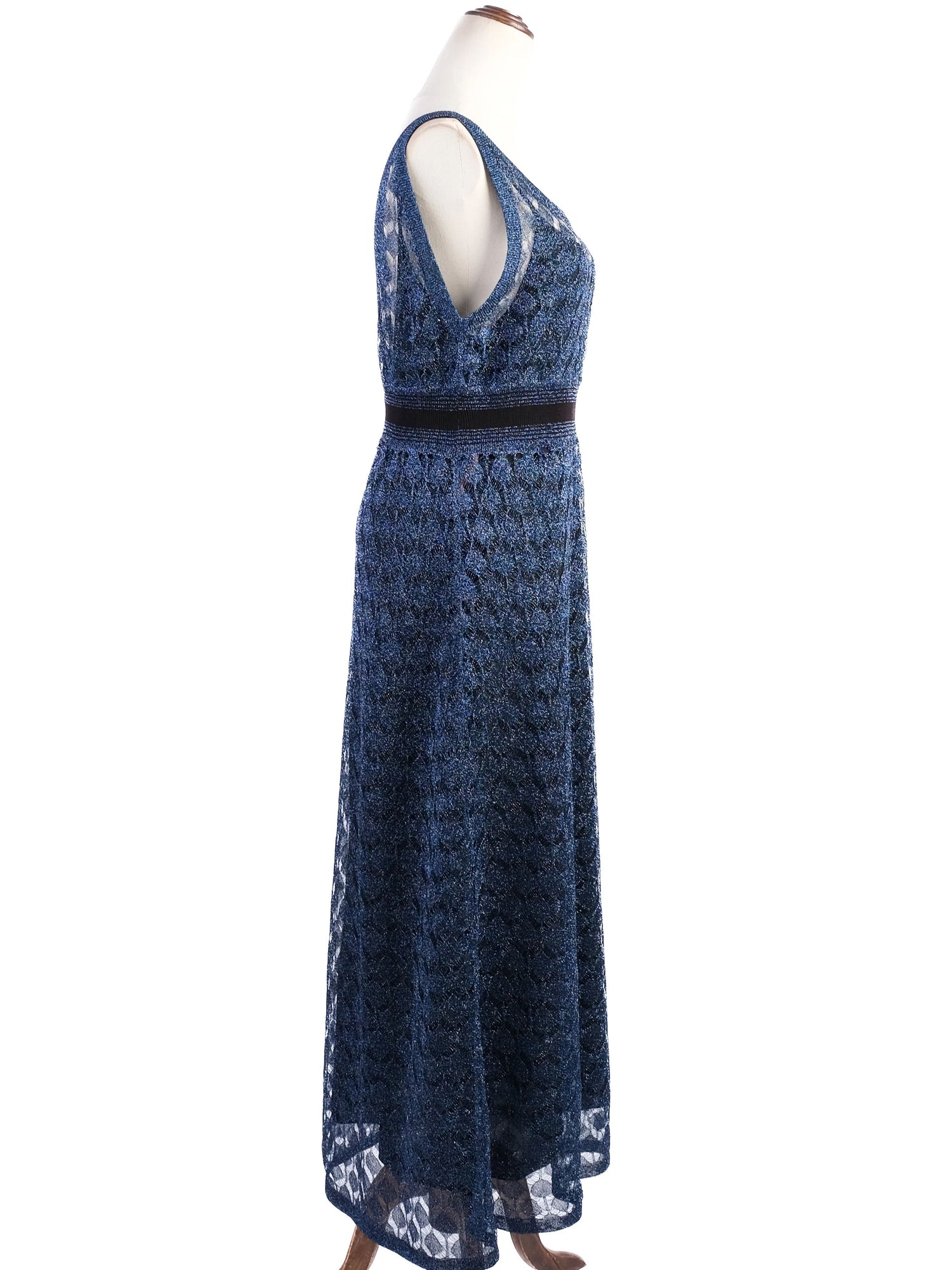 Excellent Missoni Blue Silk Sleeveless Lace Dress Size XL
