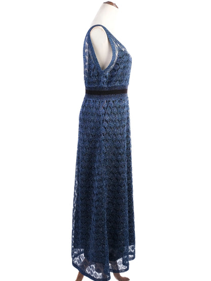 Excellent Missoni Blue Silk Sleeveless Lace Dress Size XL