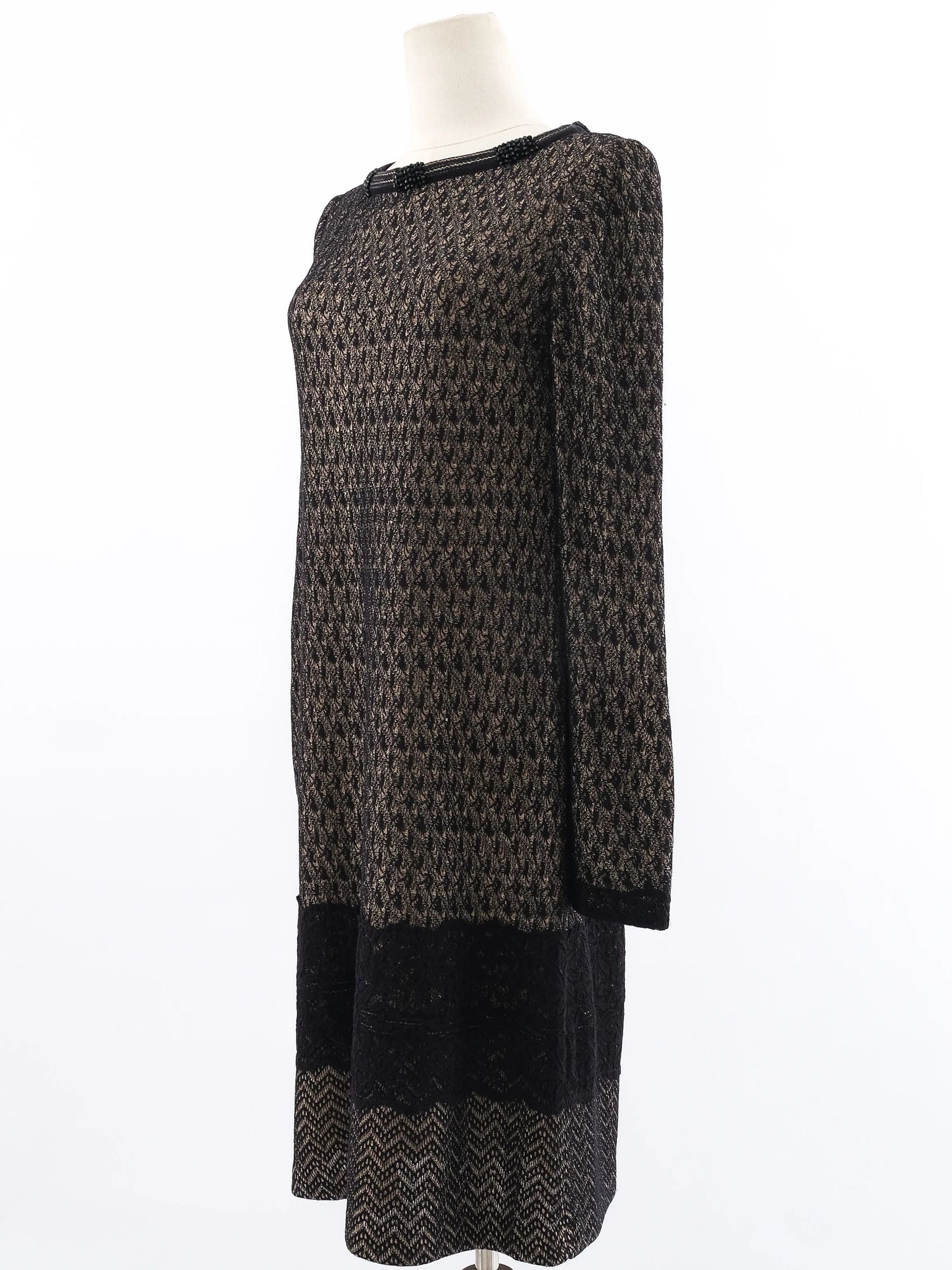 Excellent St. John Geometric Long-Sleeved Dress Size S Black/Brown