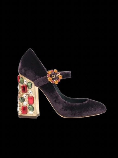 Excellent Dolce Gabbana Purple Velvet High Heel Shoes Size 35.5