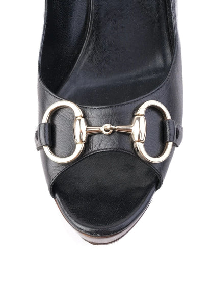 Excellent Gucci Black Leather High-Heeled Peep-Toe Shoes Size 41