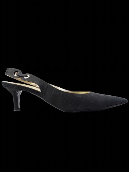 Escada Black Leather Slingback High Heel Shoes with Metal Eyelets
