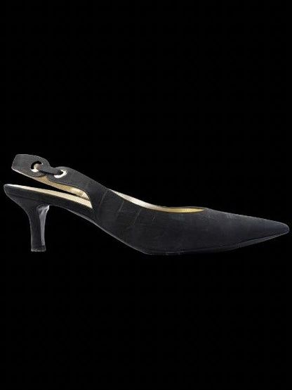 Escada Black Leather Slingback High Heel Shoes with Metal Eyelets