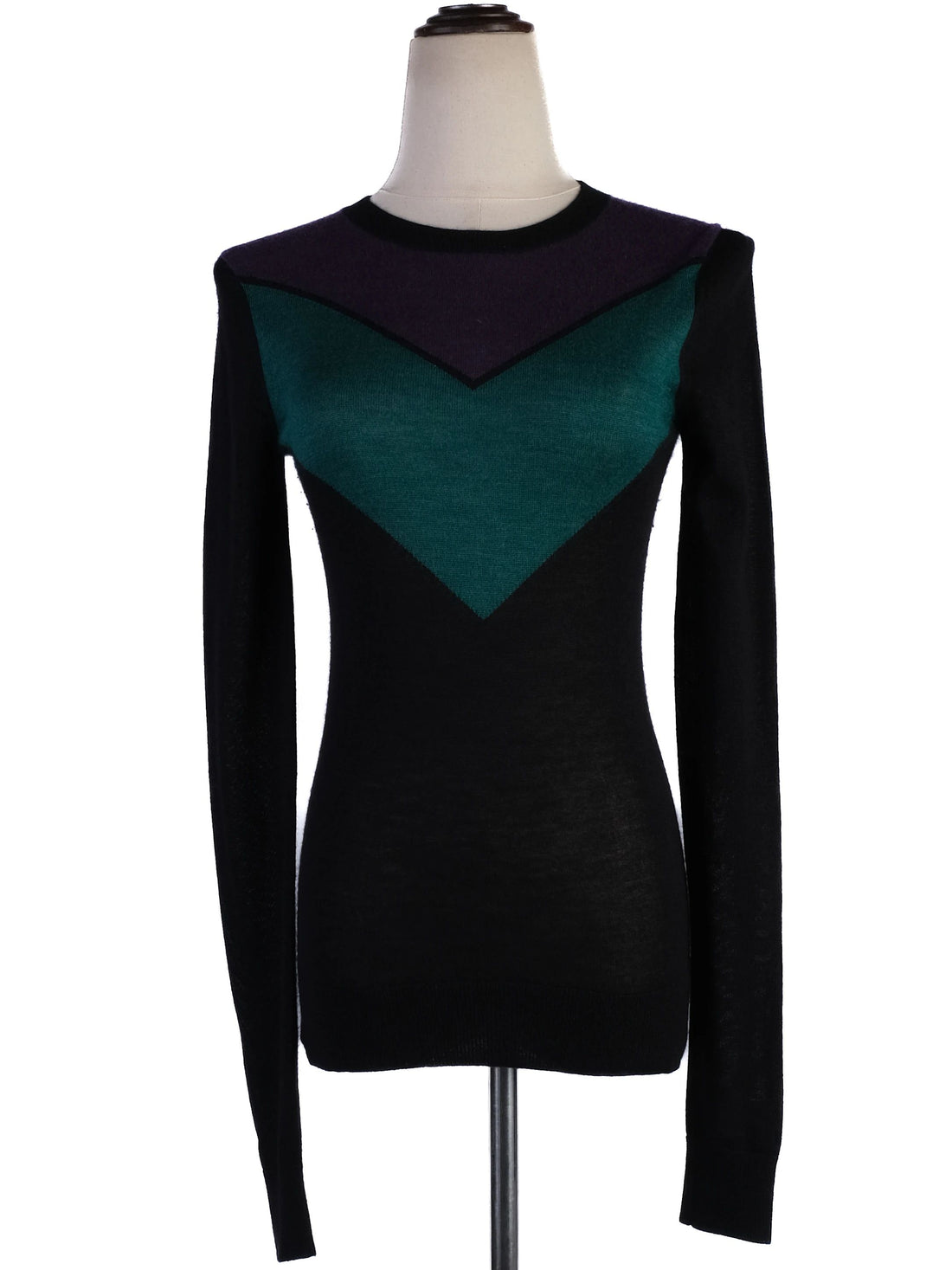 Excellent Jason Wu Silk Sweater XS Geometric Design Black Teal Purple