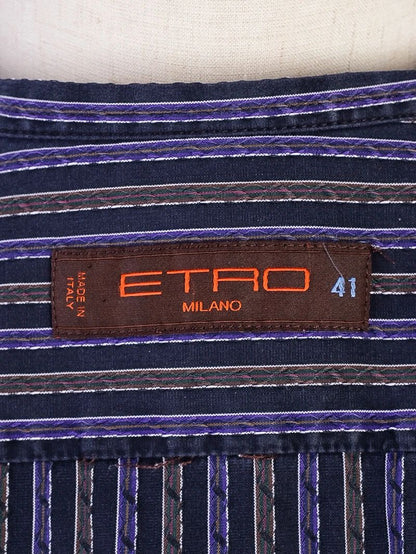 Excellent Etro Striped Button-Up Shirt Purple Cotton Size L