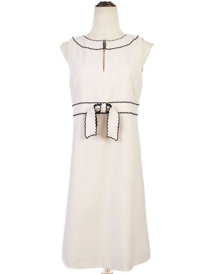 Excellent Red Valentino White Wool Dress with Black Trim Size N/A