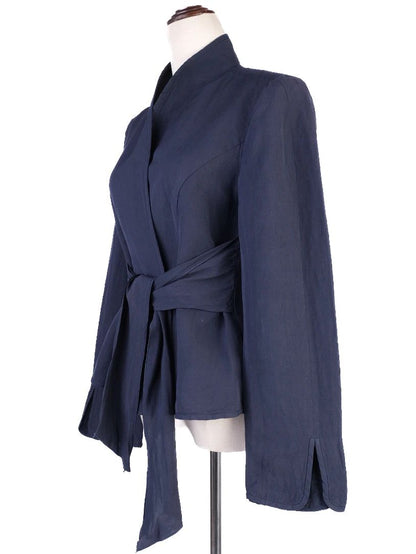 Excellent Armani Collezioni Blue Viscose Jacket Tie-Waist Design