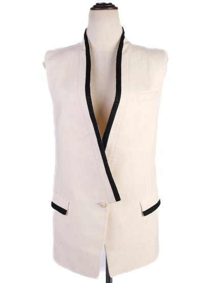 Excellent Roberto Cavalli White Wool Sleeveless Blazer with Black Trim