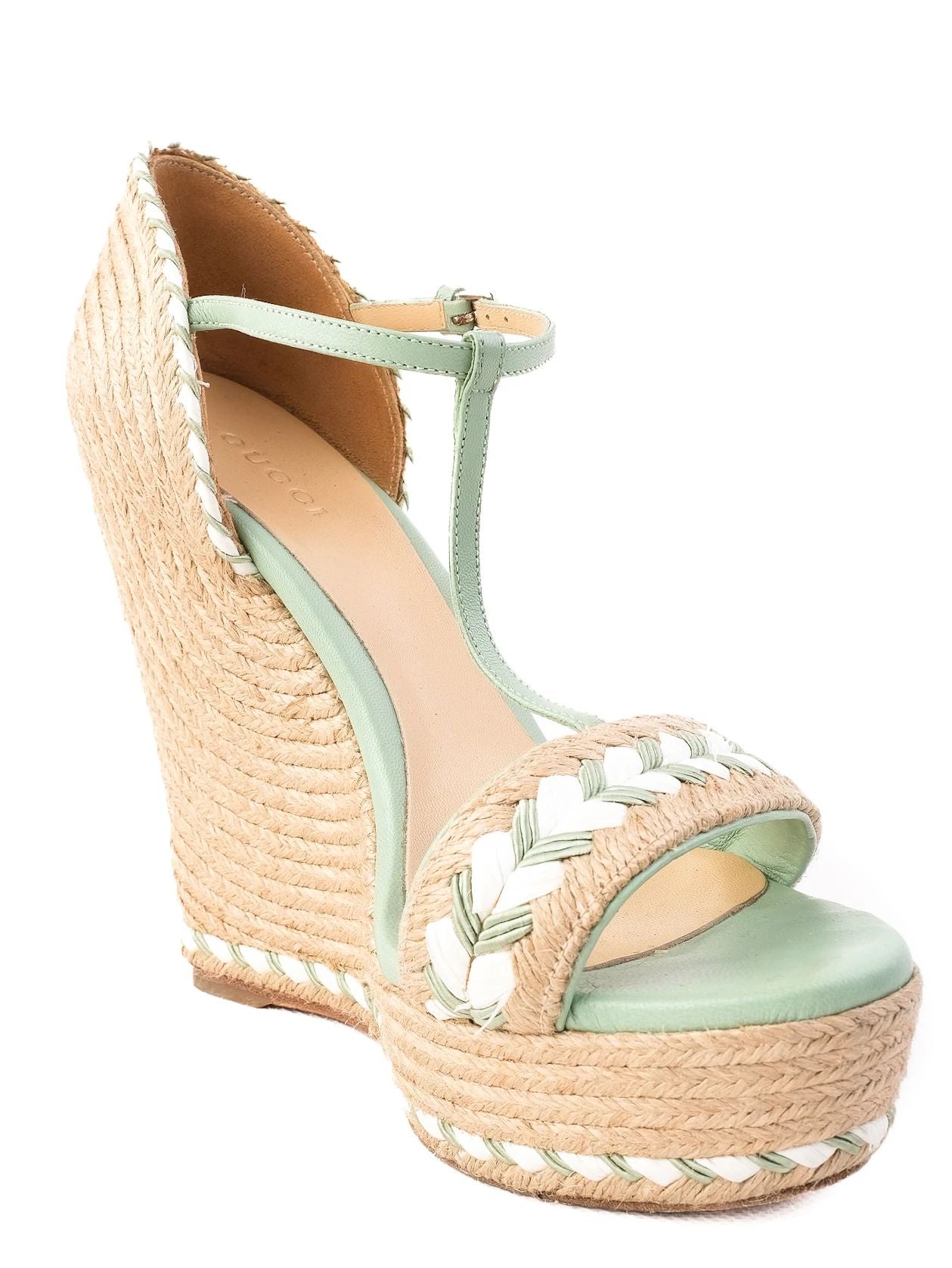 Excellent Gucci Wedge Sandals Combined Leather Casual Size - Women