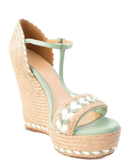 Excellent Gucci Wedge Sandals Combined Leather Casual Size - Women