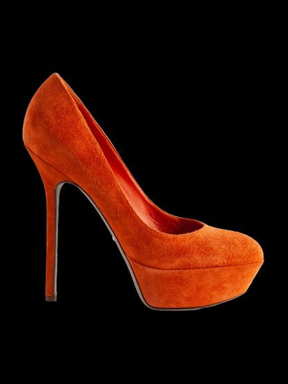 NEW Sergio Rossi Orange Genuine Suede High-Heeled Platform Shoes Size 37