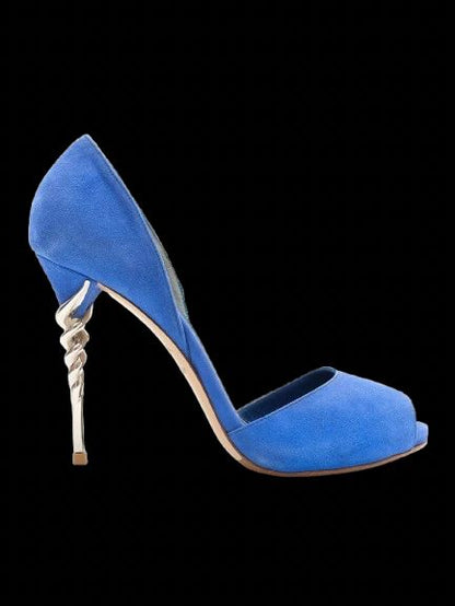Excellent Lesilla Blue Leather High-Heeled Shoes Size 38