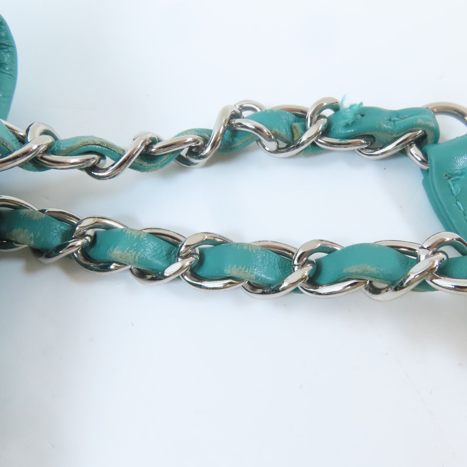 Chanel Green Diamond-shaped Sheepskin Leather Chain Shoulder Bag Silver Cross Shoulder Back