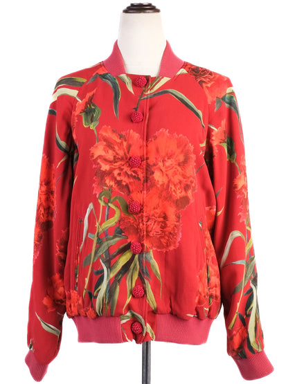 Excellent Dolce Gabbana Red Floral Bomber Jacket Size S