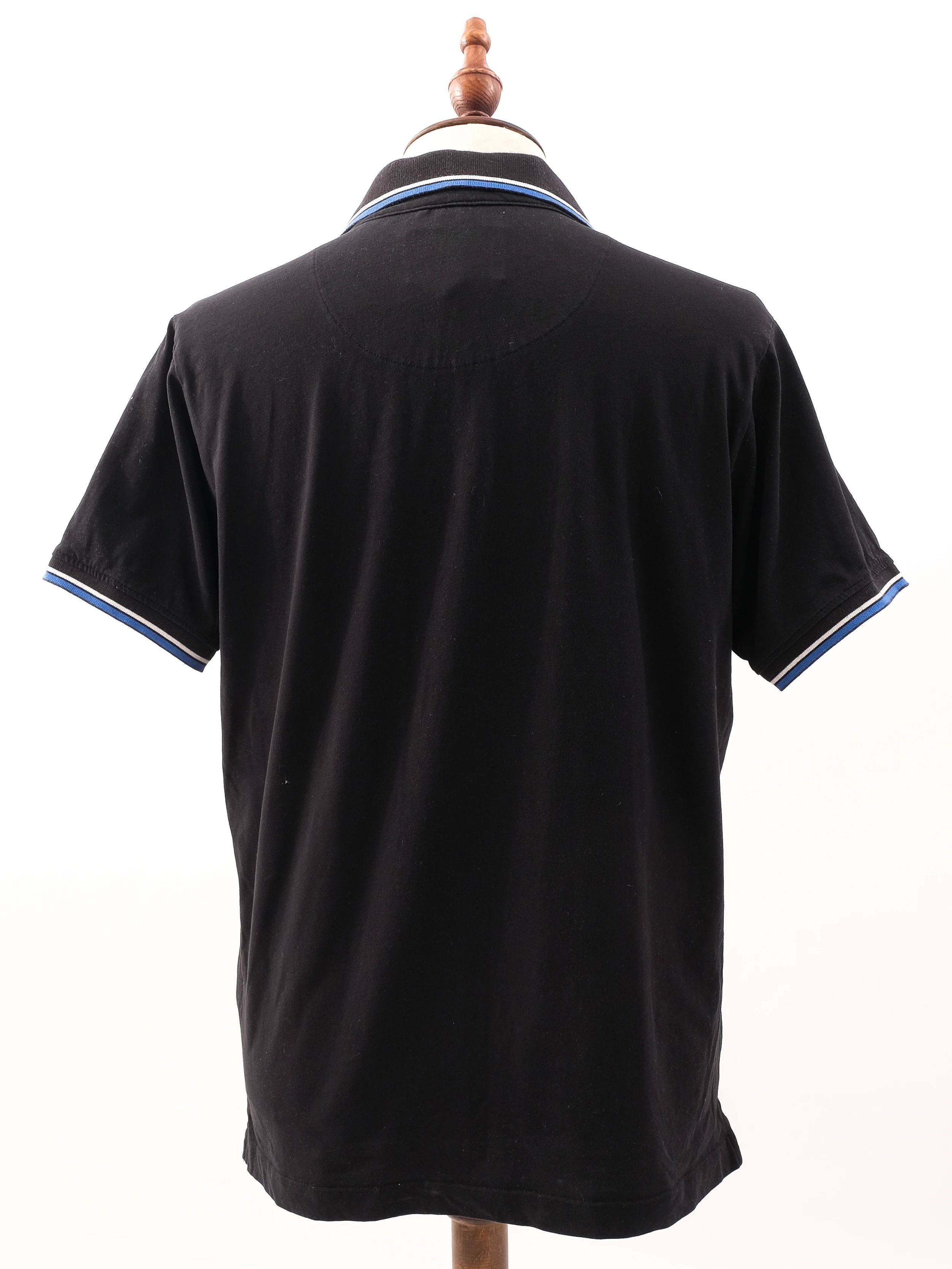 Excellent Cerruti 1881 Black Short Sleeve Polo Shirt with Blue Accents