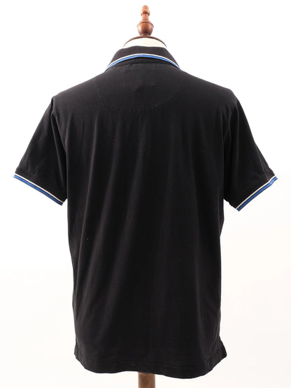 Excellent Cerruti 1881 Black Short Sleeve Polo Shirt with Blue Accents