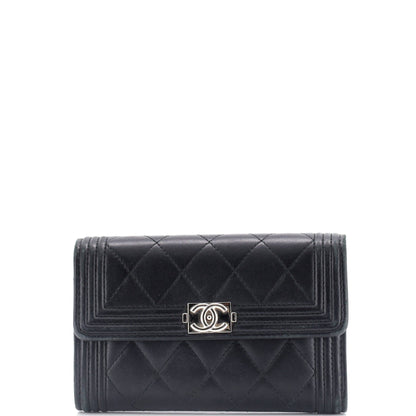Chanel Boy Trifold Flap Wallet Quilted Lambskin Medium