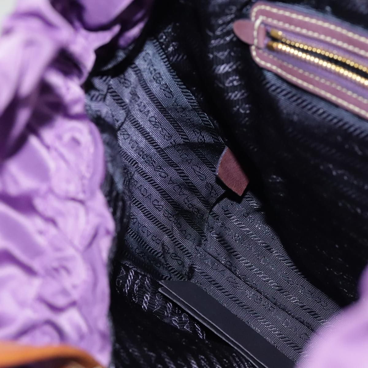 Prada Tote Bag Nylon Purple Gold Auth