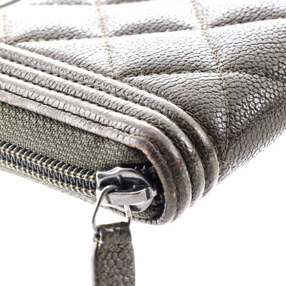 Chanel Boy Zip Around Wallet Quilted Caviar Long