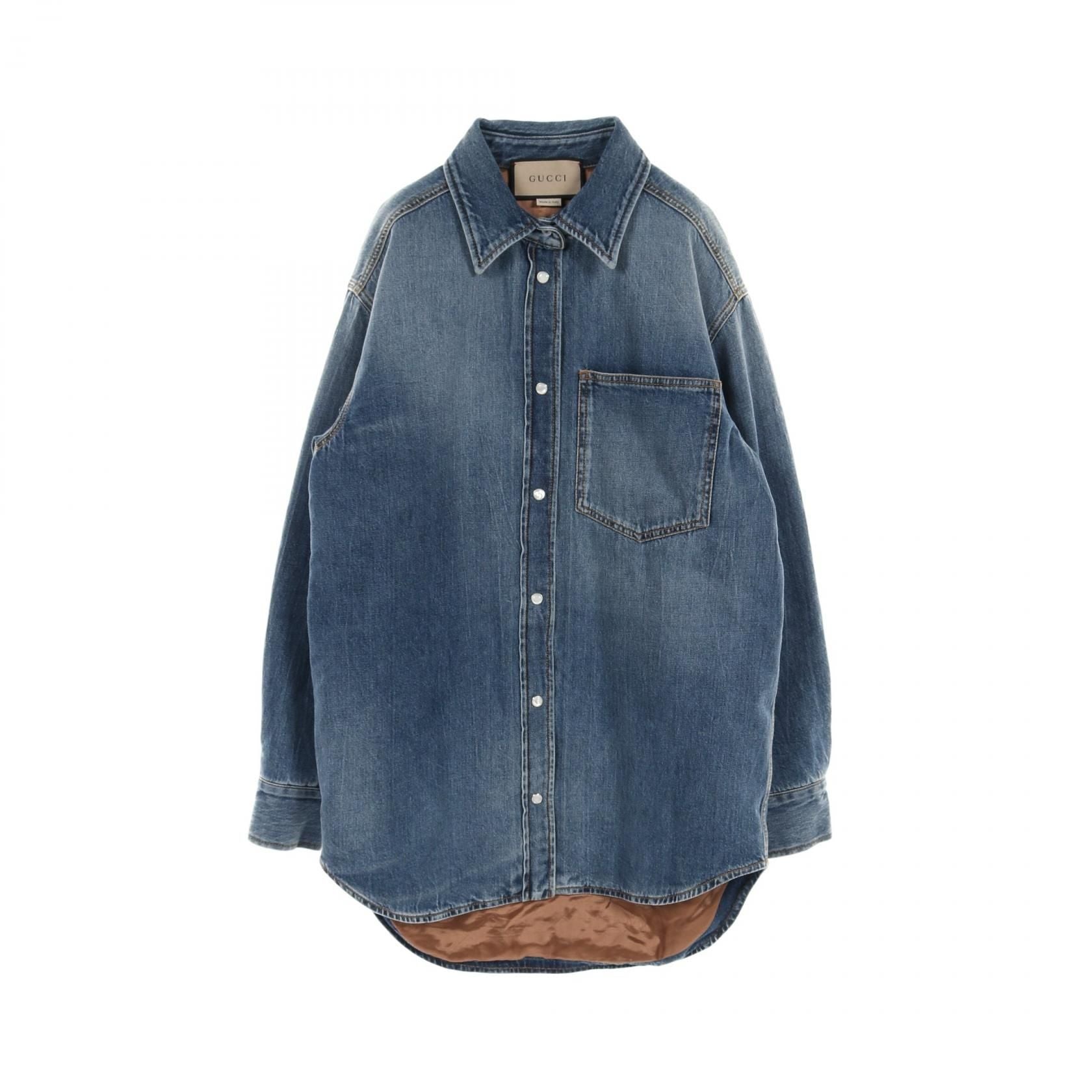 Gucci Washed Organic Denim Shirt Denim Jacket Blue Other Cotton 772882