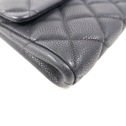 Chanel Black Cowhide Leather Clutch With Chain Silver Cross Shoulder Back Bag Calfskin (cowhide)