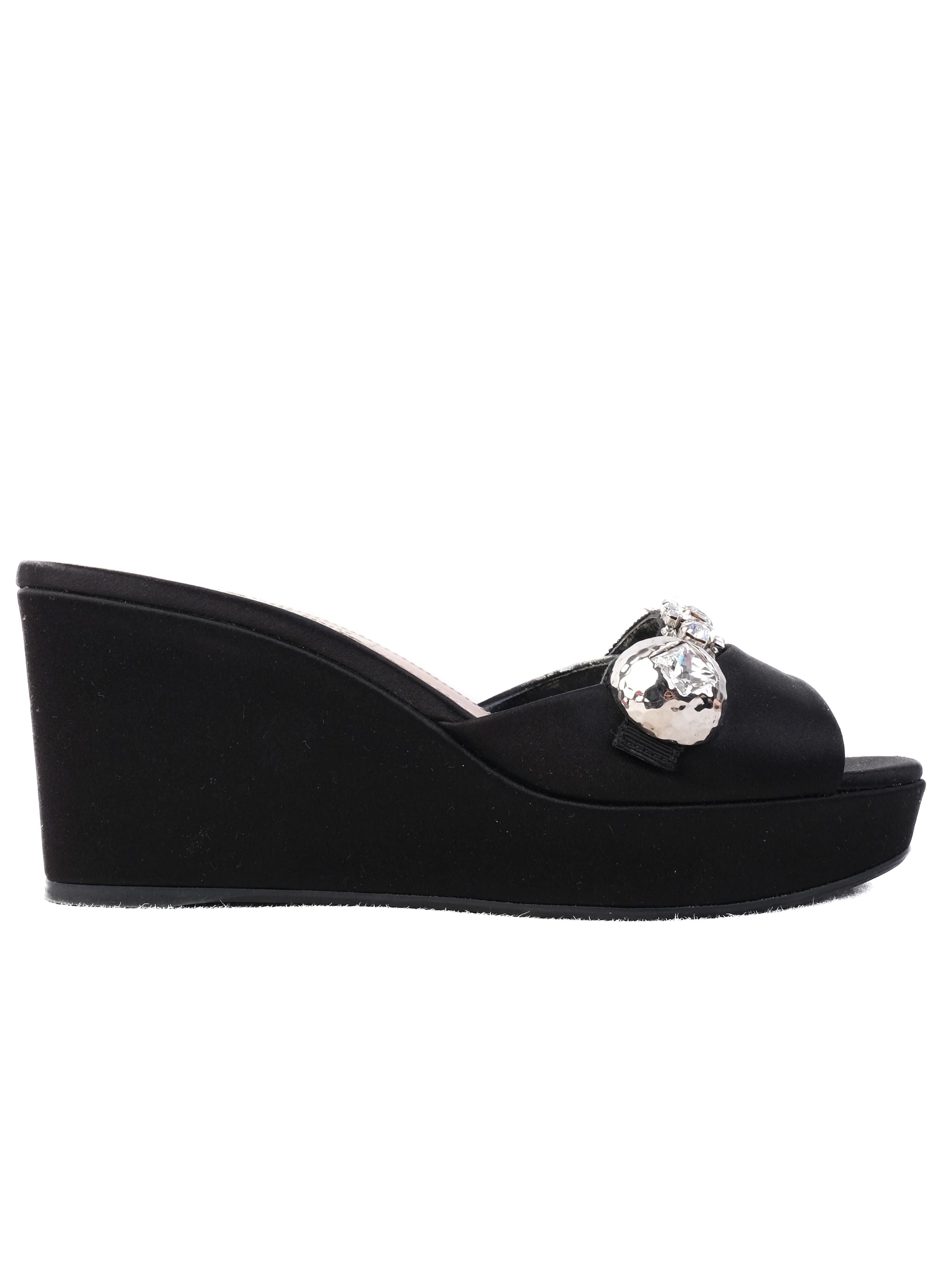 Perfect Miu Miu Black Fabric Wedge Sandals Peep-Toe Size 37