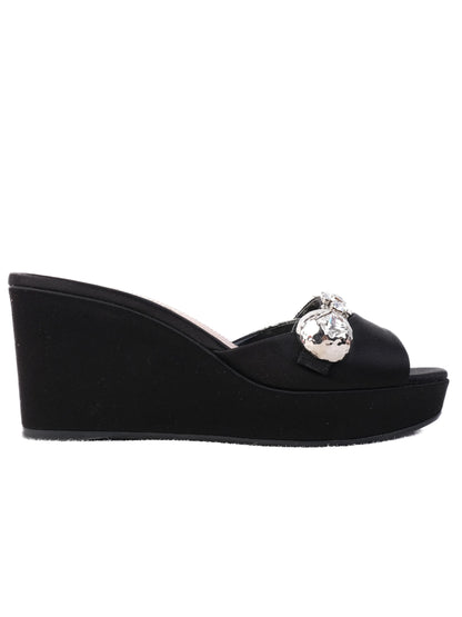 Perfect Miu Miu Black Fabric Wedge Sandals Peep-Toe Size 37