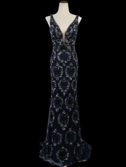 Excellent Sherri Hill Blue Gown with Silver Embellishments Size N/A