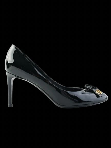 Excellent Louis Vuitton Black Patent Leather High-Heeled Shoes with Bow