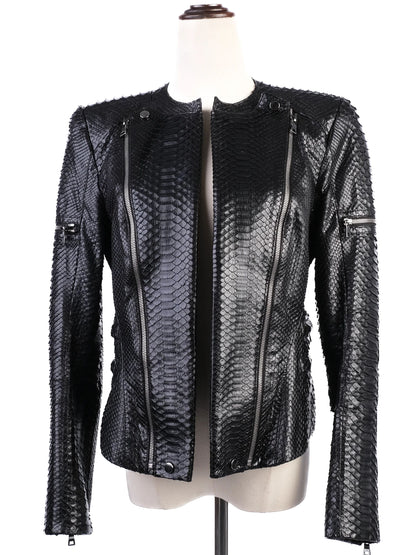 Excellent Punto Black Leather Jacket with Textured Pattern