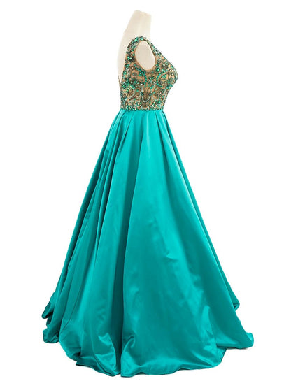 NEW Sherri Hill Turquoise Evening Gown Size S with Embellished Bodice