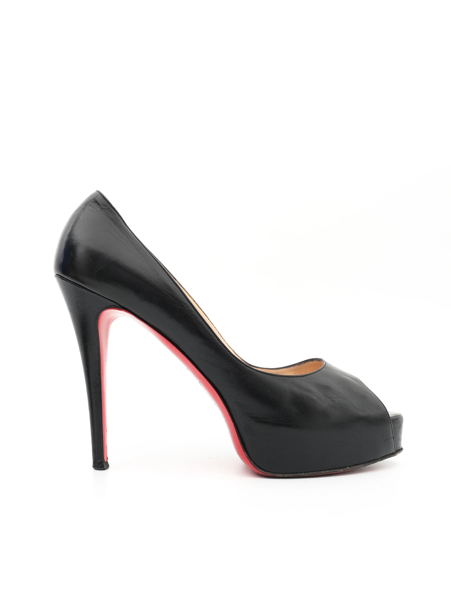 Excellent Christian Louboutin Black Leather Peep-Toe Pumps Size 40