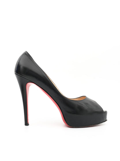 Excellent Christian Louboutin Black Leather Peep-Toe Pumps Size 40