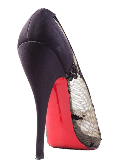 Excellent Christian Louboutin Black Lace Peep-Toe High Heels Size 37.5