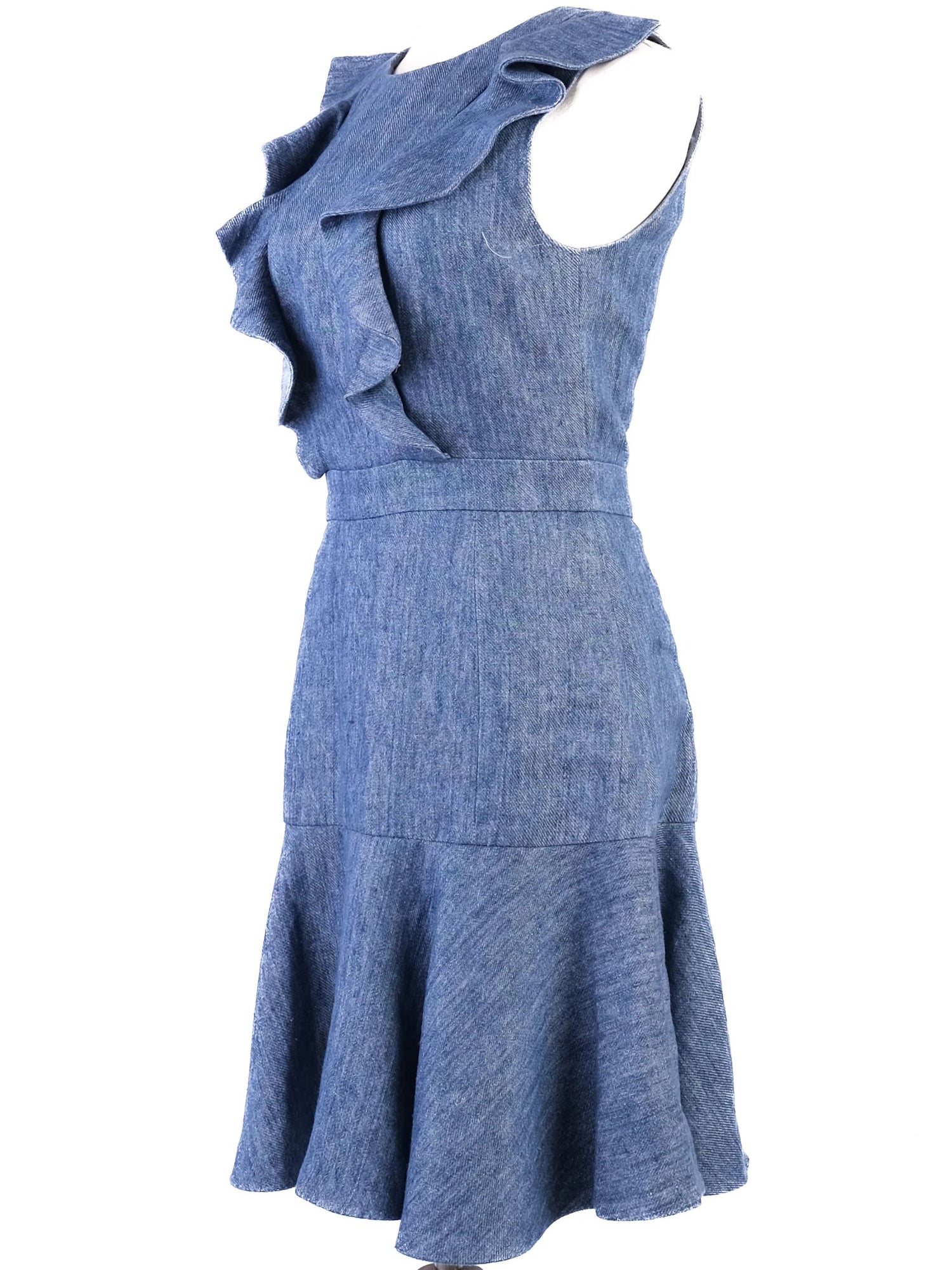 Excellent Manoush Blue Wool Dress Size S with Ruffle Details