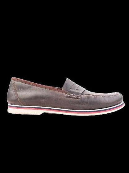 Excellent Moncler Orange Leather Loafers Size 43 with Striped Sole