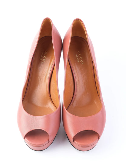 Excellent Gucci Pink Leather High-Heeled Shoes Size 37.5