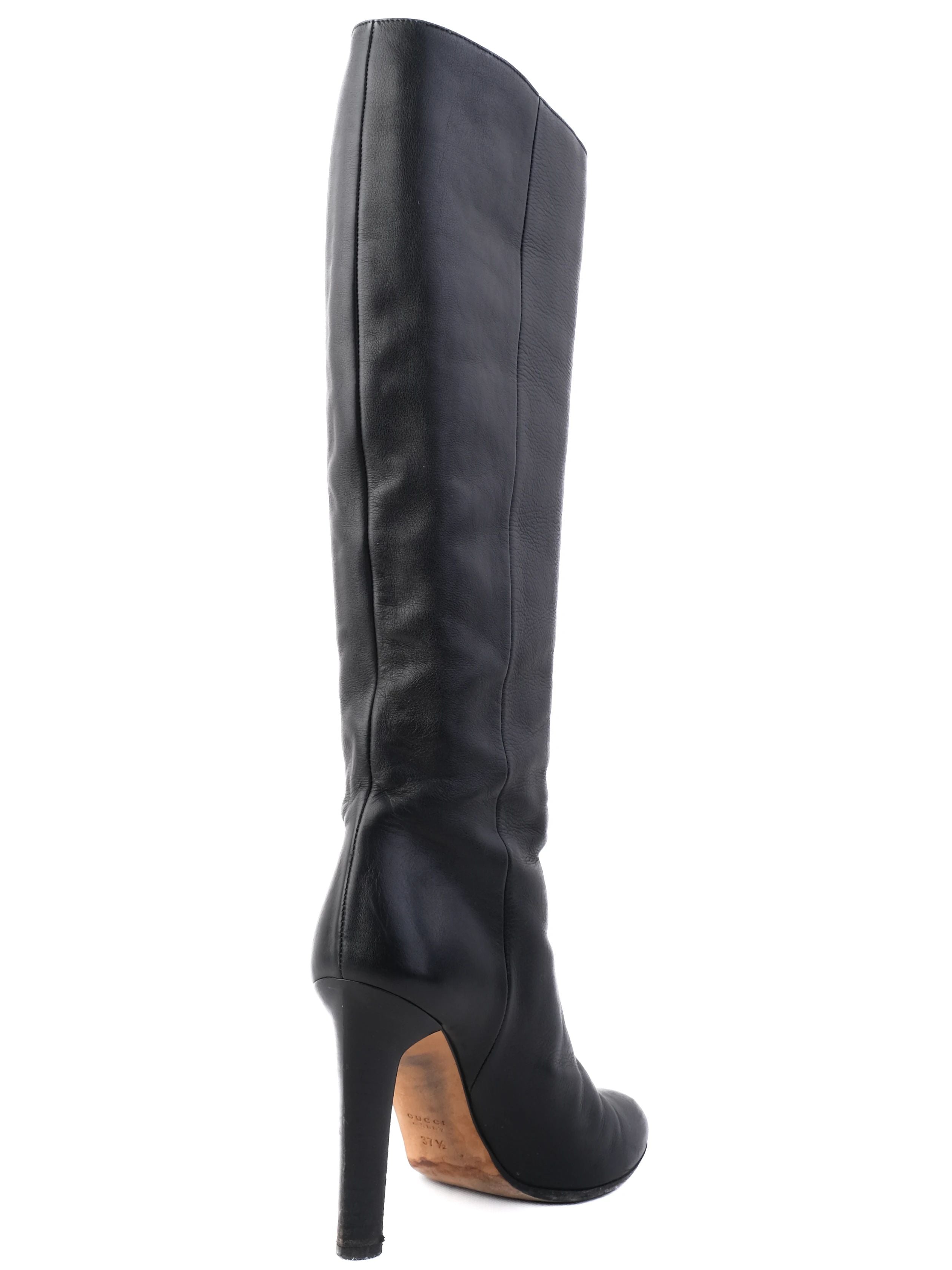 Gucci Black Knee-High Boots Leather Size 37.5 Excellent Condition