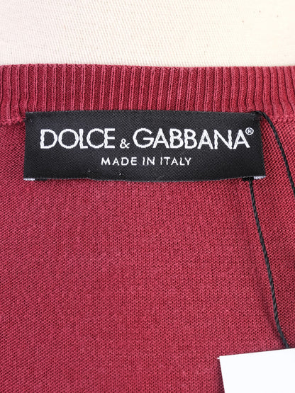 Excellent Dolce Gabbana Red Silk Cardigan Size M with Floral Buttons