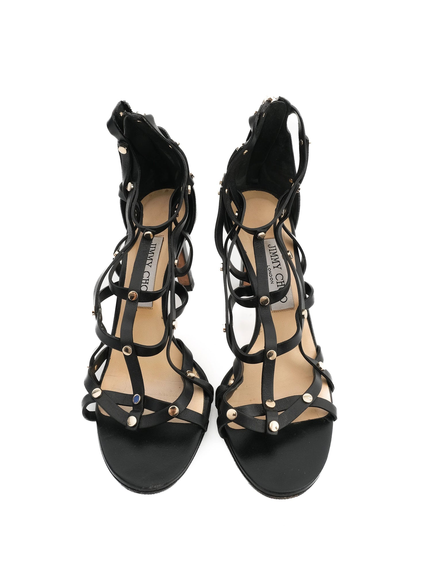 Excellent Jimmy Choo Black Leather High-Heeled Sandals Size 38