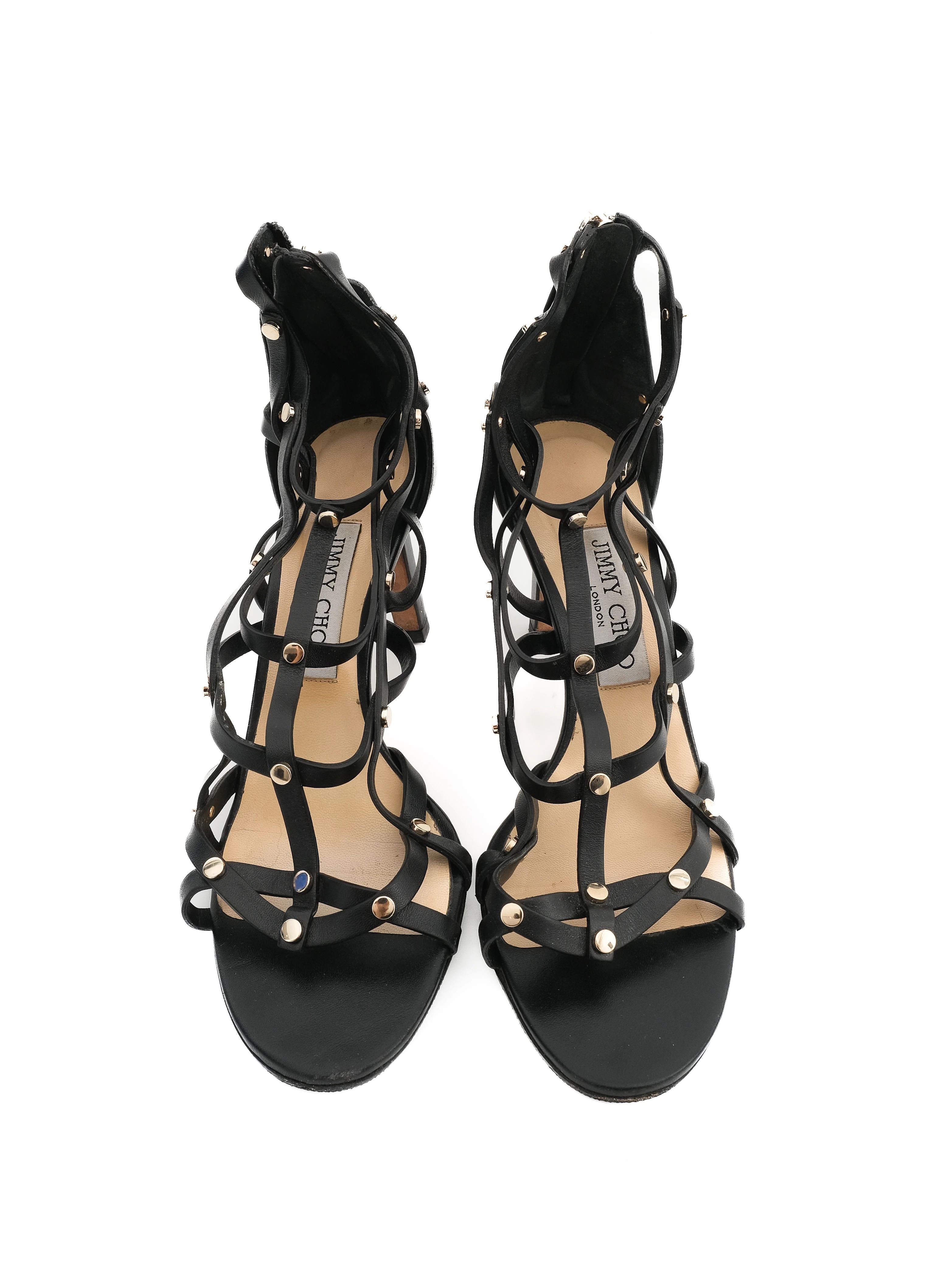 Excellent Jimmy Choo Black Leather High-Heeled Sandals Size 38