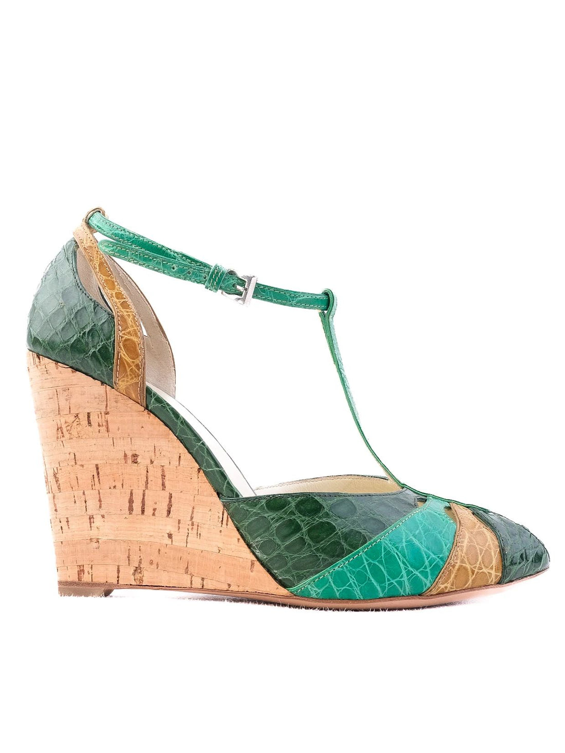Excellent Prada Green Leather Wedge-heeled Sandals Size 38