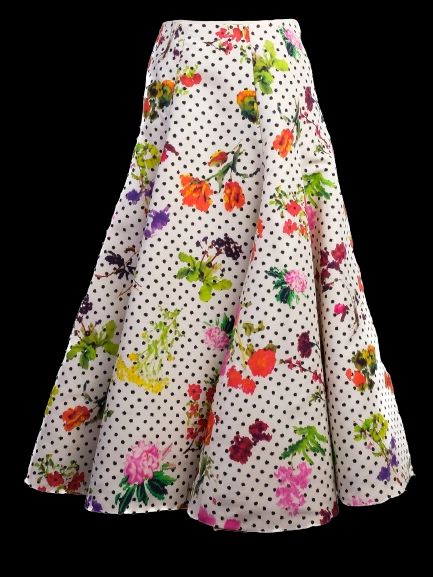 Excellent Oscar de la Renta Silk Floral Polka Dot Skirt Size S