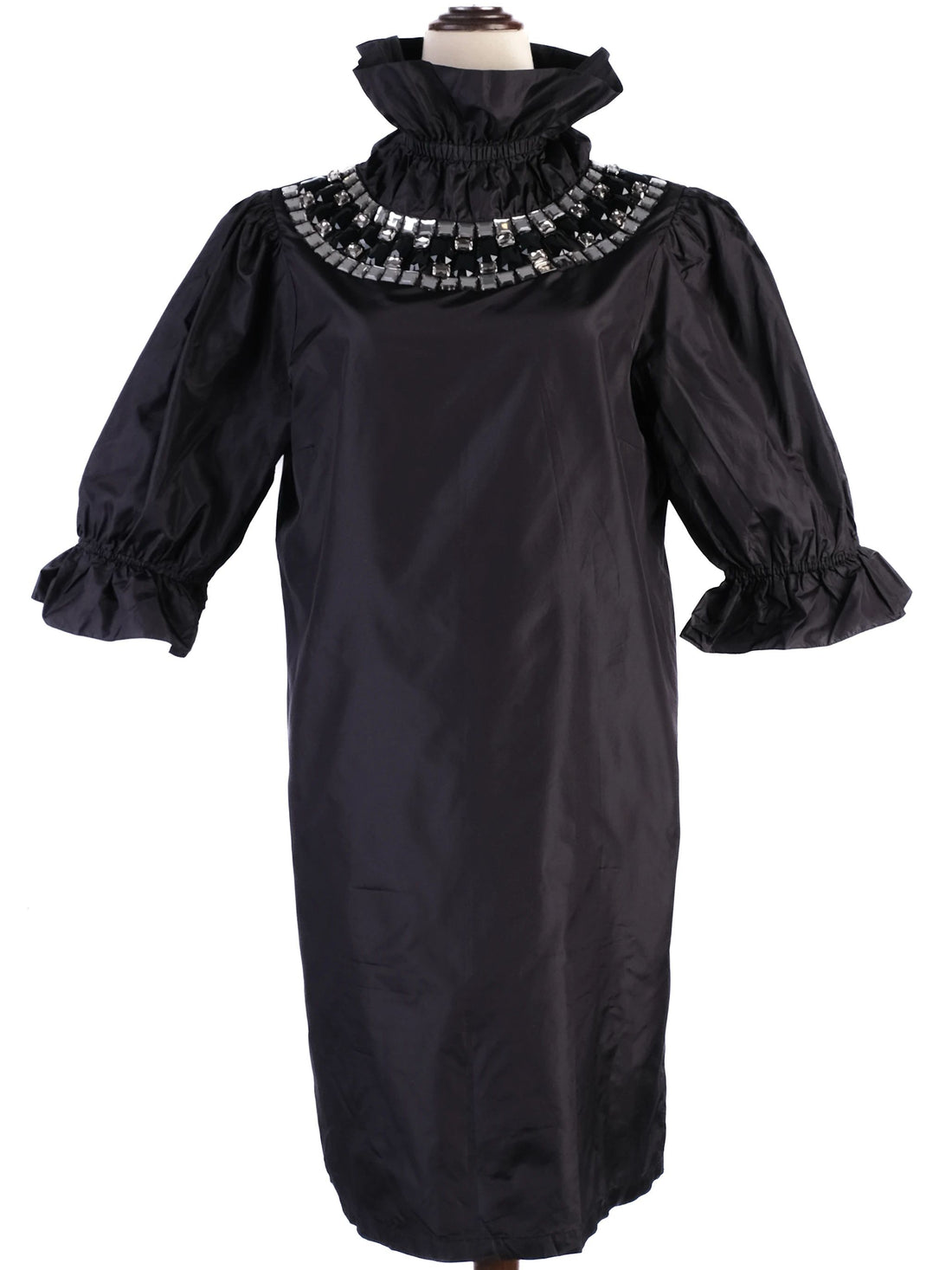 EXCELLENT Blumarine Black Silk Dress Size XL with Ruffled Collar