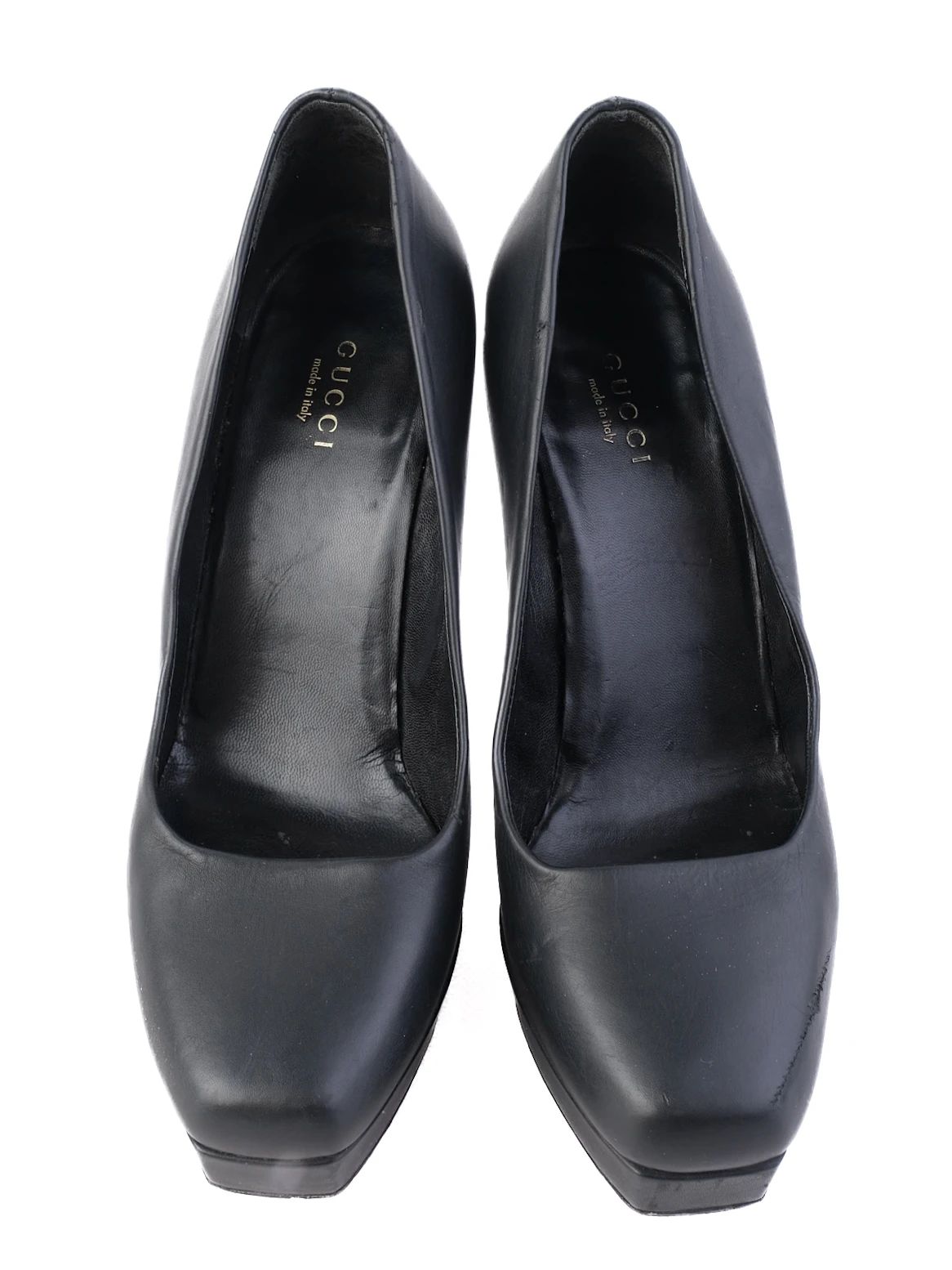 Excellent Gucci Black Leather High-Heeled Platform Shoes Size 36.5