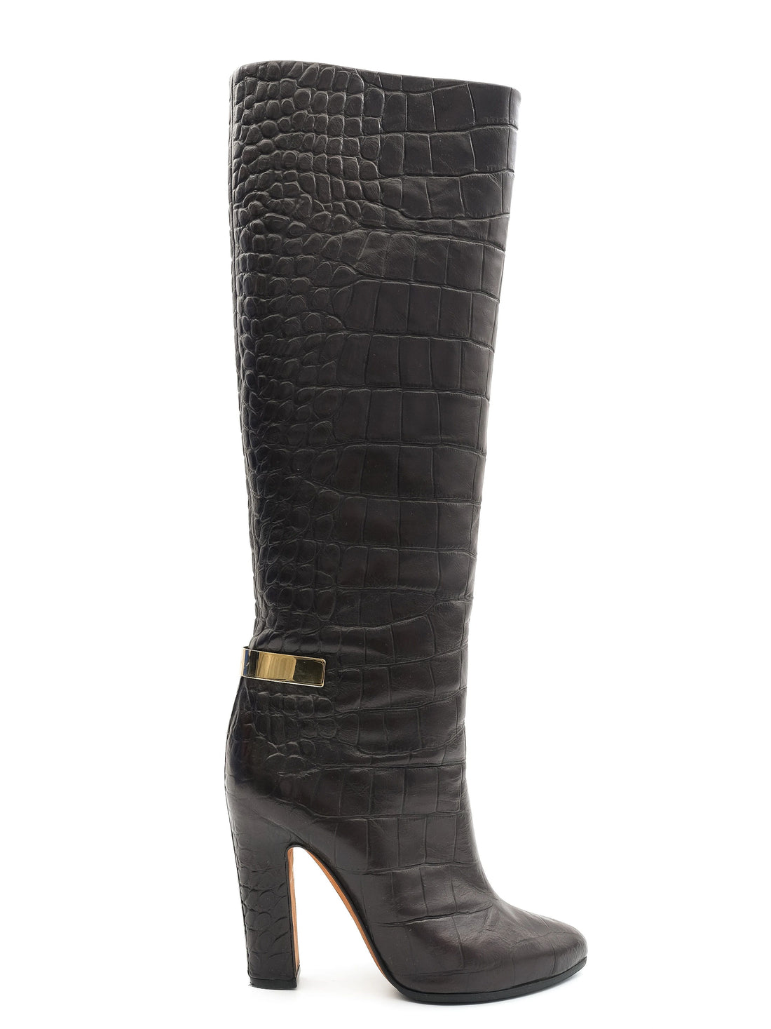 NEW Givenchy Black Leather Knee-High Boots with Gold Buckle Size 37.5
